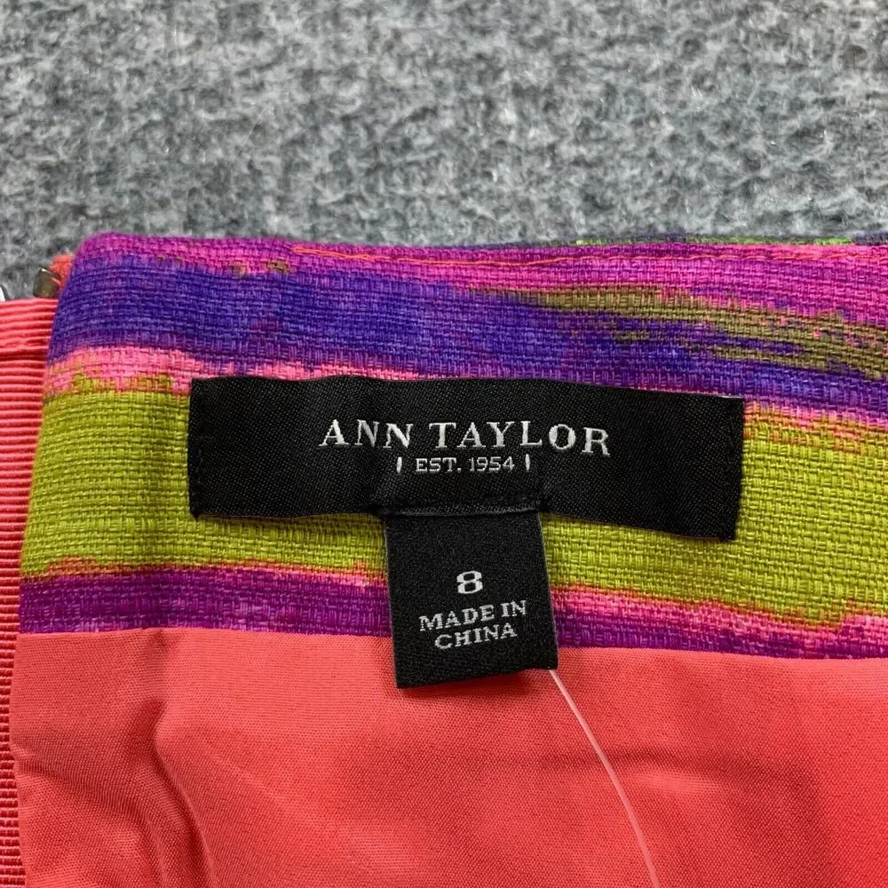 Ann Taylor Skirt Womens 8 Multi Horizontal Stripe Cotton‎ Blend Lined Back Zip
